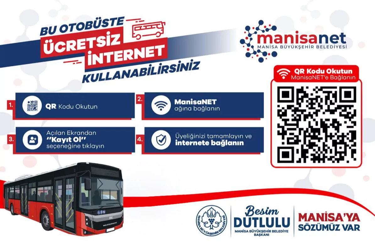 Manisa B&uuml;y&uuml;kşehir Belediyesi Otob&uuml;slerinde &Uuml;cretsiz İnternet D&ouml;nemi